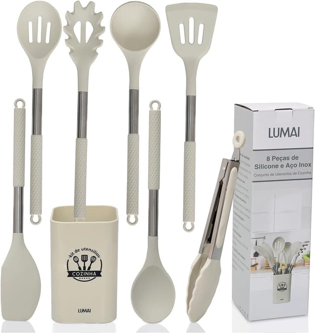 Kit de cozinha em inox e silicone · 8 peças
